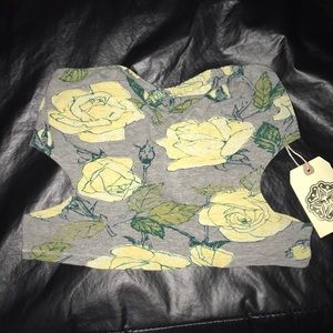 Obey gray and yellow roses crop top